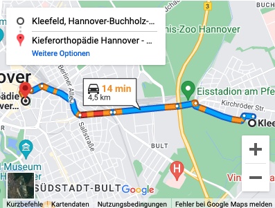 Anfahrt aus dem Stadtteil Kleefeld