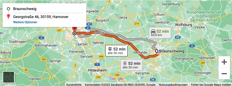 Directions from the center of Braunschweig: