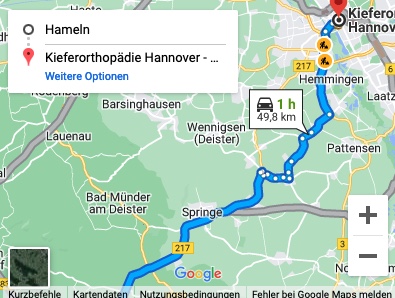 Directions from the center of Hameln: