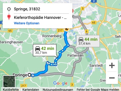 Directions from the center of Springe